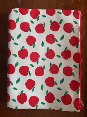 Apple Print Zip Pouch - Red & Green on Cream